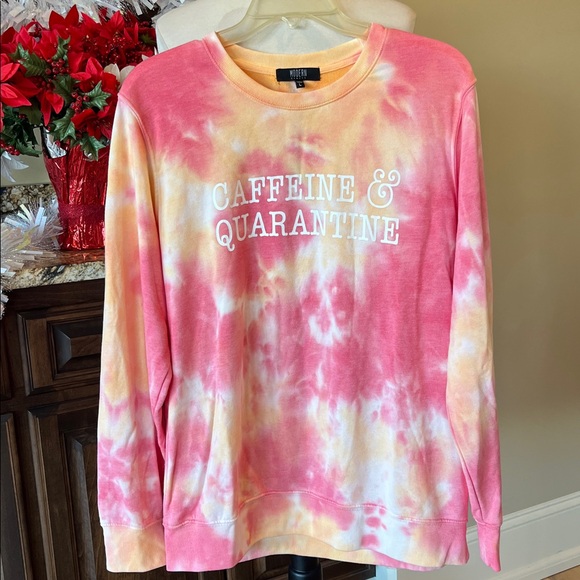 Sweatshirt Womens Large Tie Dye Caffeine Modern Canvas Pink Peach Pullover - Picture 9 of 10